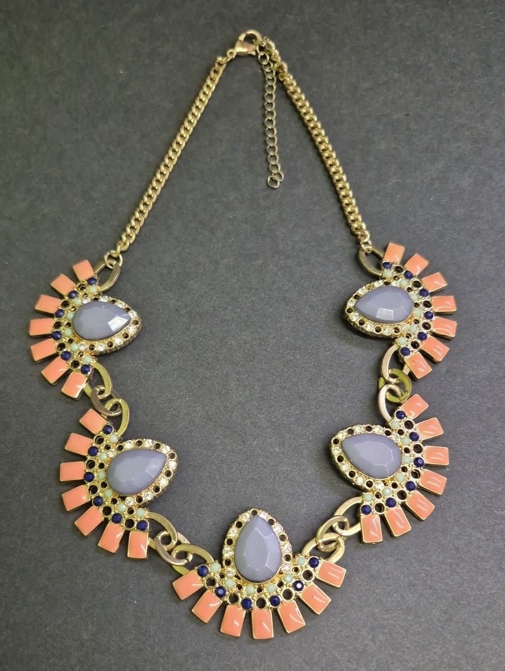Chunky Gold-Tone Coral & Lavender Statement 18" In. Necklace - Unbranded